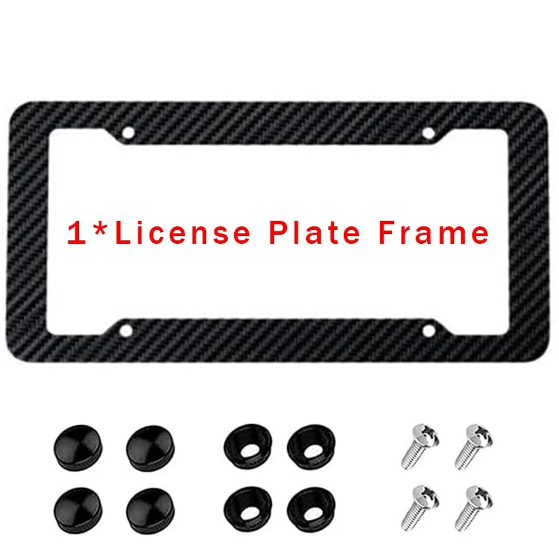 Capa de quadro de placa de licença de fibra de carbono preta frontal e traseira universal tamanho EUA
