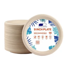 Paper Plates, 125 Count Compostable Disposable Paper Plates, Party Plates 9 I...