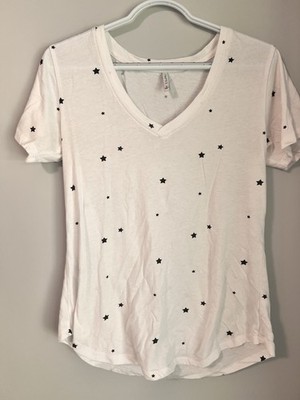Women s Small White With Navy Stars V-Neck Top T Shirt Z Supply