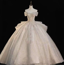 PrincessWhite Ivory Wedding Dress Beaded Vintage Ball Gown Tulle Bridal Gowns