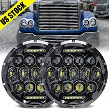 Pair 7 inch Round Headlights HIGH-LoW Beam For Freightliner Coronado 2001-2016