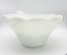 Vtg. Anchor Hocking White Milk Glass Harvest Grape Punch Bowl Set With 12 Cups