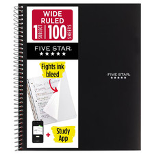 Five Star 1-Subject Spiral Notebook: 8 in. x 10-1/2 in. Black 05200-BK