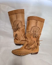 Vintage L.J. Simone Fringe Leather Boots Western Moccasin Women’s 8.5