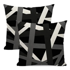 Boho Pillow Covers 18x18 Set of 2 18" x 18" Pack of 2 Black Gray-stripes