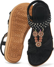 Sandals for Women 2026 Dressy - Comfort Bohemian Summer Flats Ankle Elastic Stra