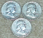 Lot of (3) Franklin SILVER Half-Dollars: 1953-D, 1957-D, 1963-D ~ No Reserve!!!