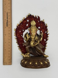 Ganesh Ganesha Ganapati Wrathful Copper Gold Gilt Statue Tibetan Nepal