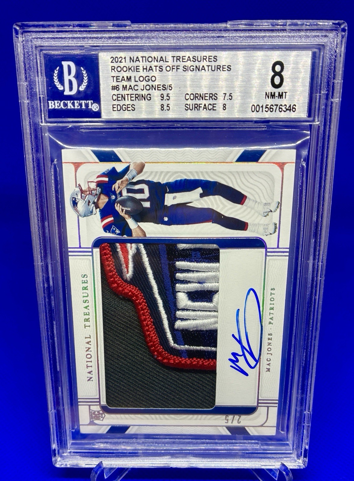 Mac Jones Panini National Treasures Rookie Hats Off Signatures #MJ Team Logo