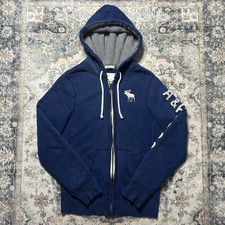 Abercrombie Fitch Full Zip Hoodie Muscle Small Blue Distressed Moose Logo Y2K