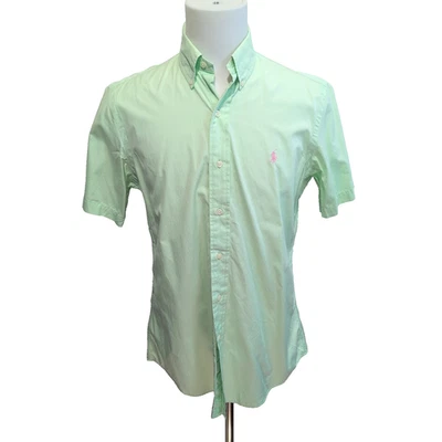 Chemise Ralph Lauren Custom Fit M Vert Pastel Logo Rose Manches Courtes - Photo 1/4