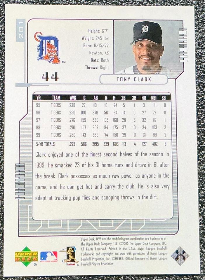 Tony Clark 2000 Upper Deck MVP #44 Super Script/25 (SSP) Foto 2 de 2