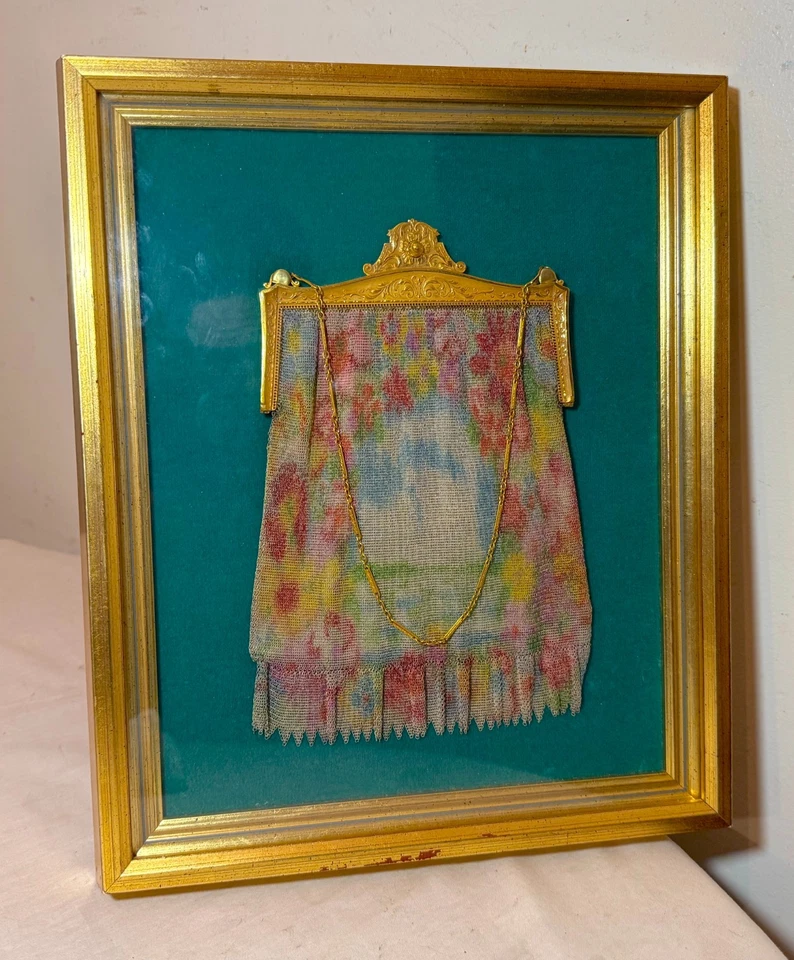 large antique Whiting & Davis framed chainmail metal mesh clutch purse hand bag - Image 2 of 4