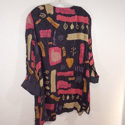 Kari's Korner womens open front blouse vintage 80s Shoulder pads Abstract heart