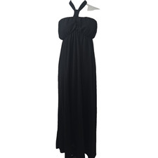 The Lulu.it Black Metallic Stretch Knit Maxi Halter Dress Italy Sz TU (One Size)