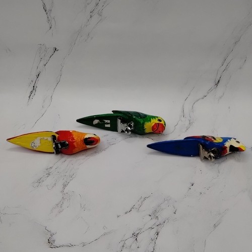 Wooden Clip On Parrot Birds Figural Tropical Decorations Colorful Set Of 3 - Picture 4 of 19