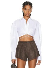 W/ Tags JACQUEMUS La Chemise Plidao Crop Embellished Wrap Accent Poplin Shirt 32