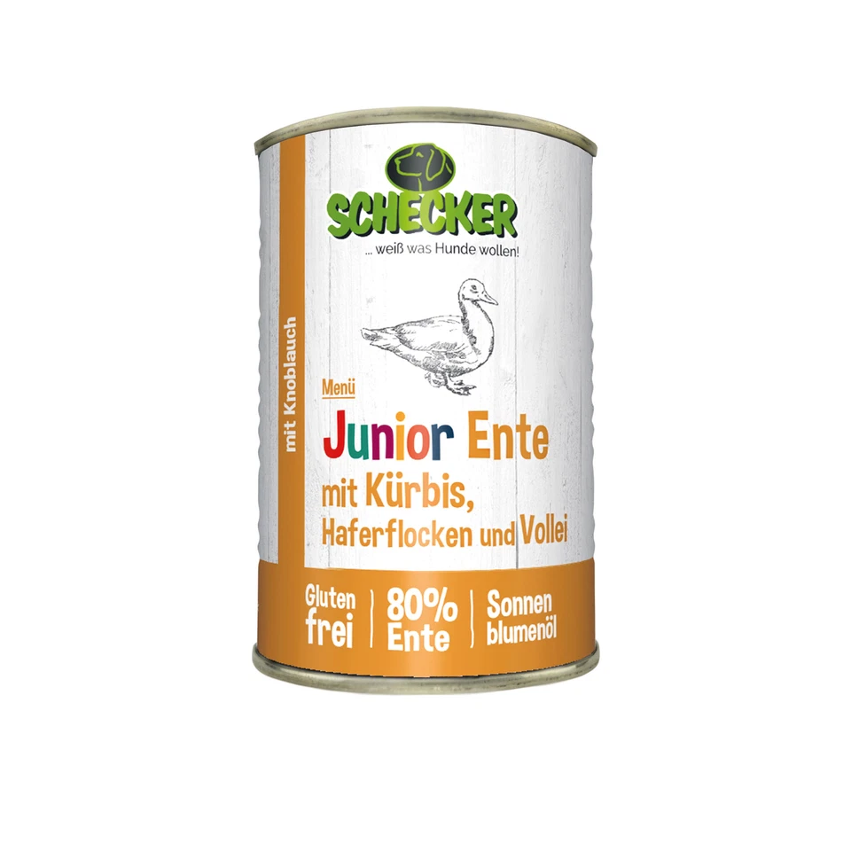 Schecker Nassfutter - Junior Ente mit Kürbis, Haferflocken - Welpe -  12  x 410g - Bild 4 von 4