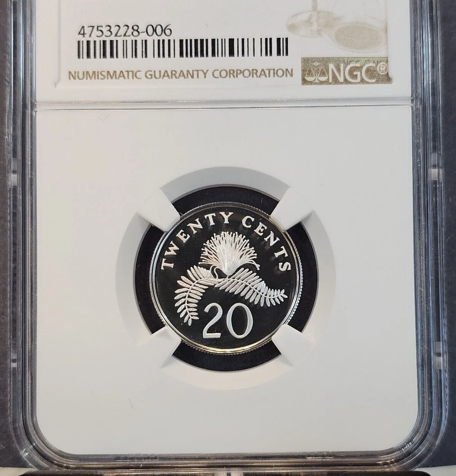 1986 SINGAPORE SILVER 20 CENTS POWDER PUFF PLANT NGC PF 70 ULTRA CAMEO PERFECT - Image 3 of 3