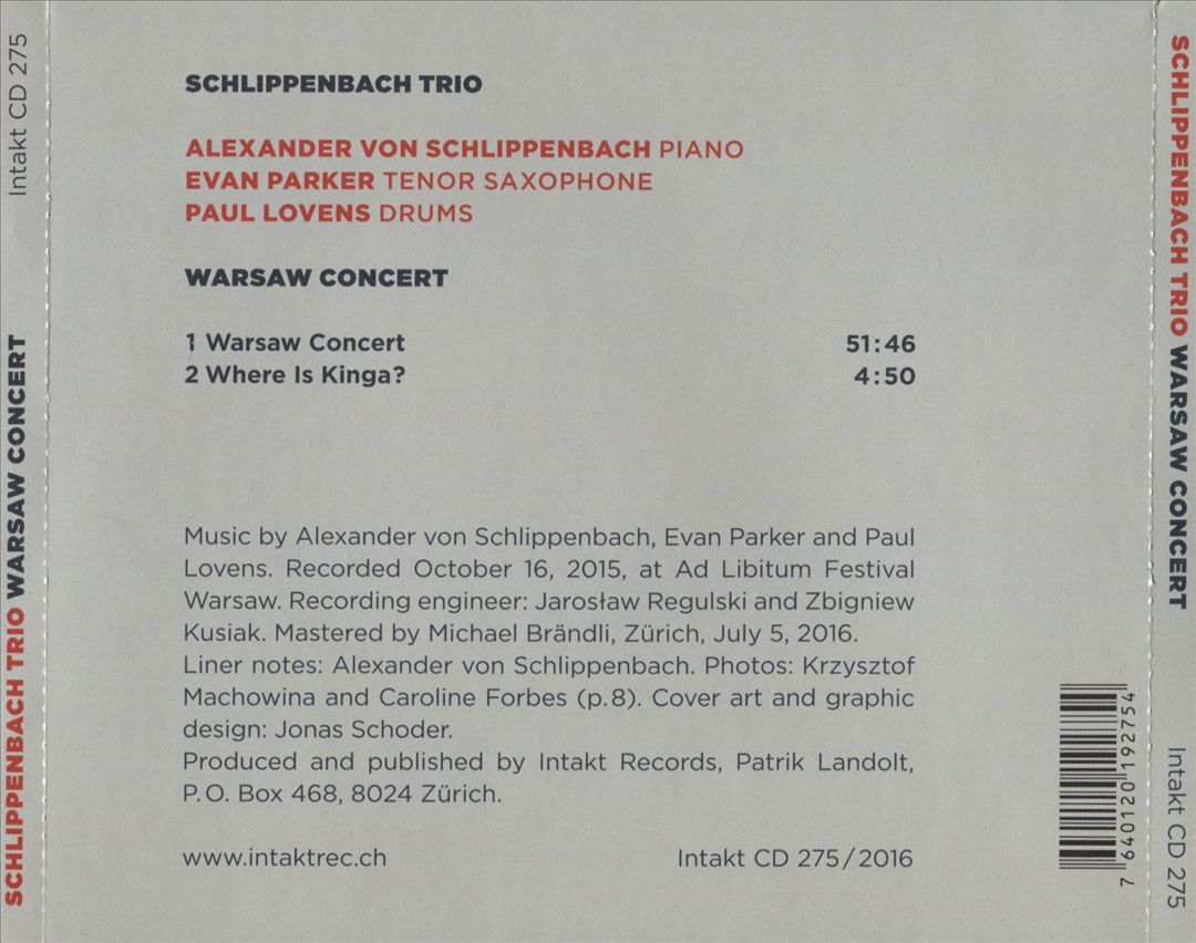 SCHLIPPENBACH TRIO WARSAW CONCERT NEW CD