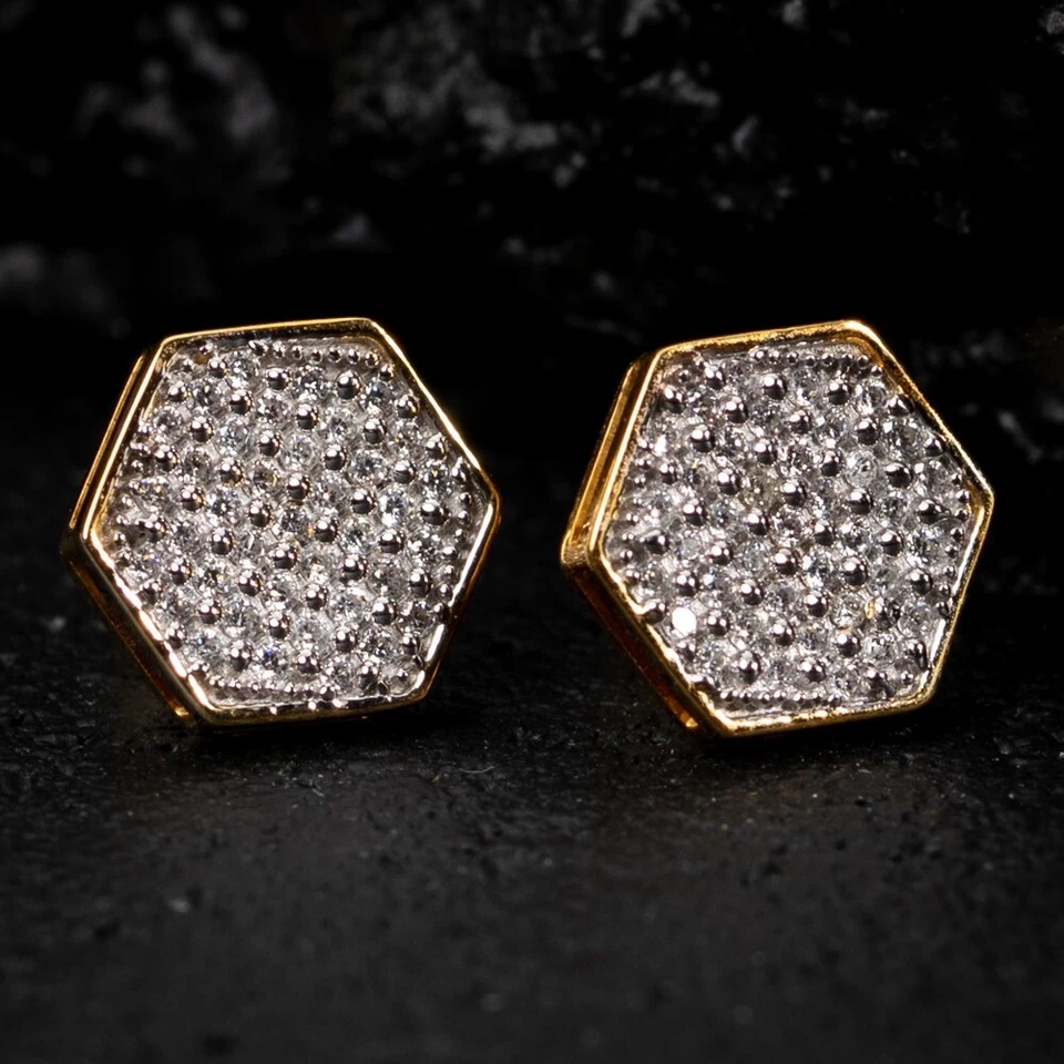 Aretes de diamantes cultivados en laboratorio de 0,30 quilates en forma de octágono de oro amarillo de 10 quilates de dos tonos Foto 2 de 4