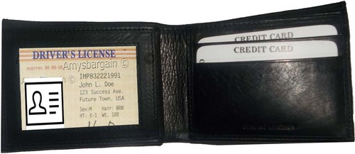 portafoglio uomo pelle bifold id case 3 spazi banconote 6 carte di credito pelle di vitello wallet - Foto 15 di 36