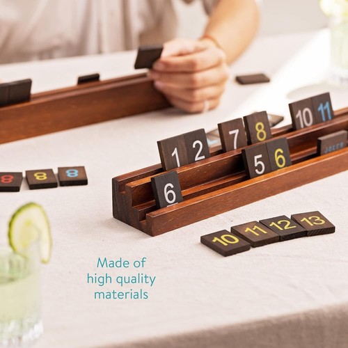 Navaris Rummy Game - Wooden Rummy Tiles Set for 2-4 Players 108 Tiles, 4 Racks - Picture 3 of 6