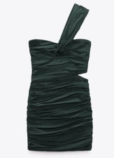 ZARA WOMAN NWT GREEN ASYMMETRICAL LINEN BLEND DRESS SZ S 7904/343