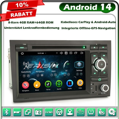 8-Kern 64GB Android 14 GPS Autoradio Wifi für AUDI A4 S4 RS4 8E RNS-E SEAT EXEO - Bild 24 von 24