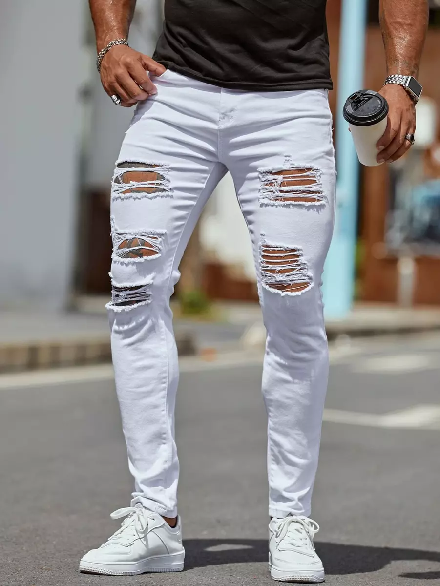 Pantalon Blanco Hombre Rasgado