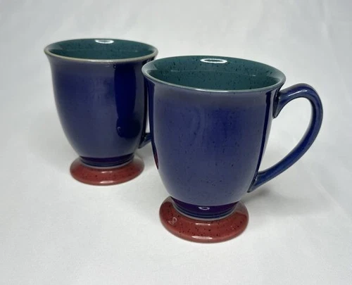 Set of 2 Denby Harlequin Footed Mugs 4 1/4”