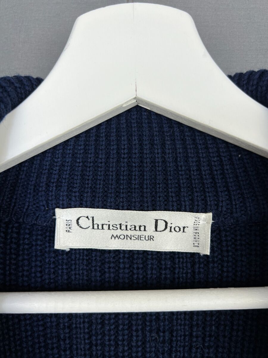 Vintage Christian Dior Blue Wool Heavy Knitted Cardigan Vintage Christian Dior Blue Wool Heavy Knitted Cardigan