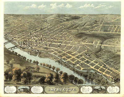Panoramic Map of Lafayette Indiana 16x20