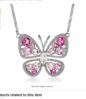 Finecraft Sterlingsilber Rosatöne Kristall Schmetterling 17'' Anhänger Halskette