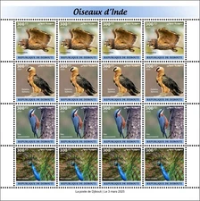 DJIBOUTI 2025 MS16V - INDIA BIRDS OWL OWLS EAGLE EAGLES SITTA NUTHATCH PAON MNH