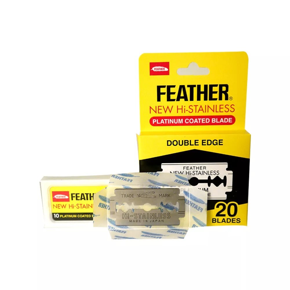 20 FEATHER Hi-Stainless Platinum Coated Double Edge Razor Blades