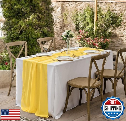 MDS Pack of 5 | Yellow | 14ft Chiffon Table Runner 29x170 Inches Long Romanti - Picture 5 of 5