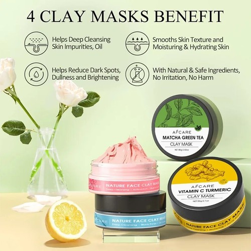 4Pcs Clay Facial Mud Mask Set Cleansing and Moisturizing - Picture 3 of 13