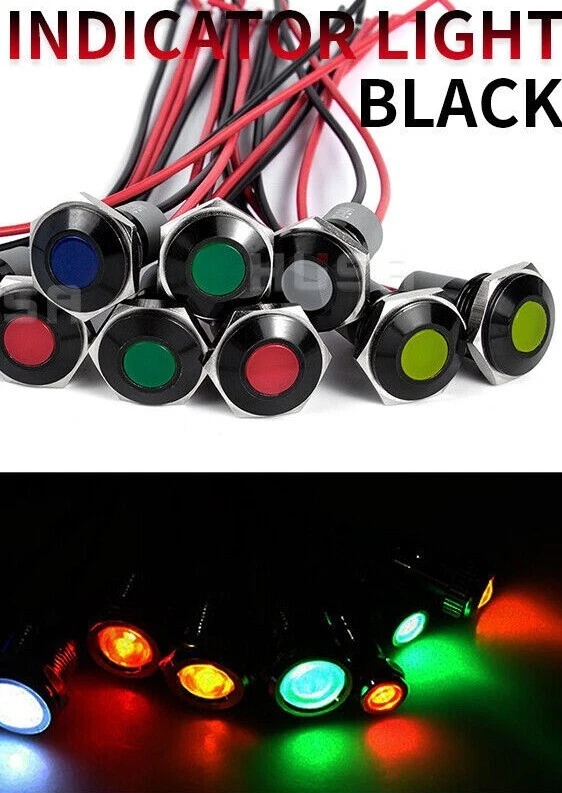 Indicator LED Light Signal Lamp Pilot Black Body Waterproof 5V to 380v AC DC