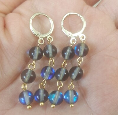 Charming 6mm Gray Moonstone Round Beads 14KGP Hook