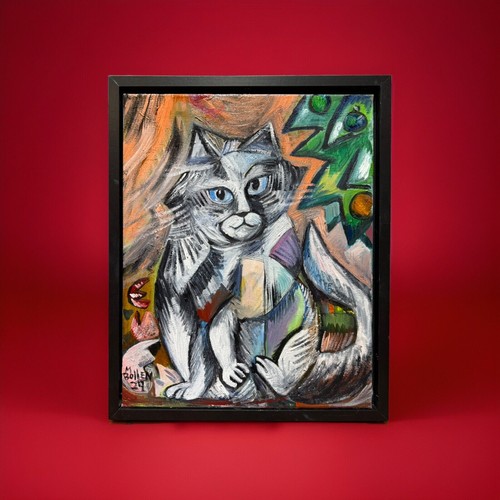 PiCATso Decorazione Natalizia Rompi Dipinto Olio Originale Melissa Bollen Gatti - Foto 2 di 11
