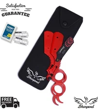 BARBERS CUT THROAT RAZOR SET COMPLETE WITH BLADES AND POUCH+FREE POUCH SHARPEND