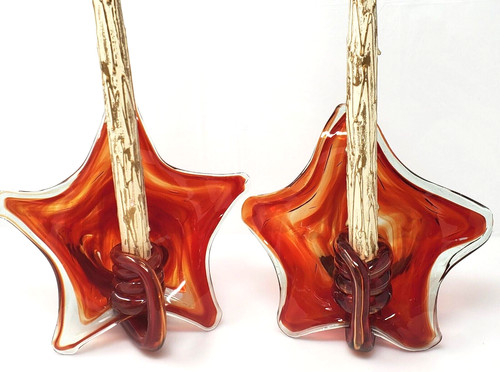 <!--F#f_0-->Blown Art Glass Star Cherokee Candle Holders by Wagon Hill Orange Amber<!--F/-->