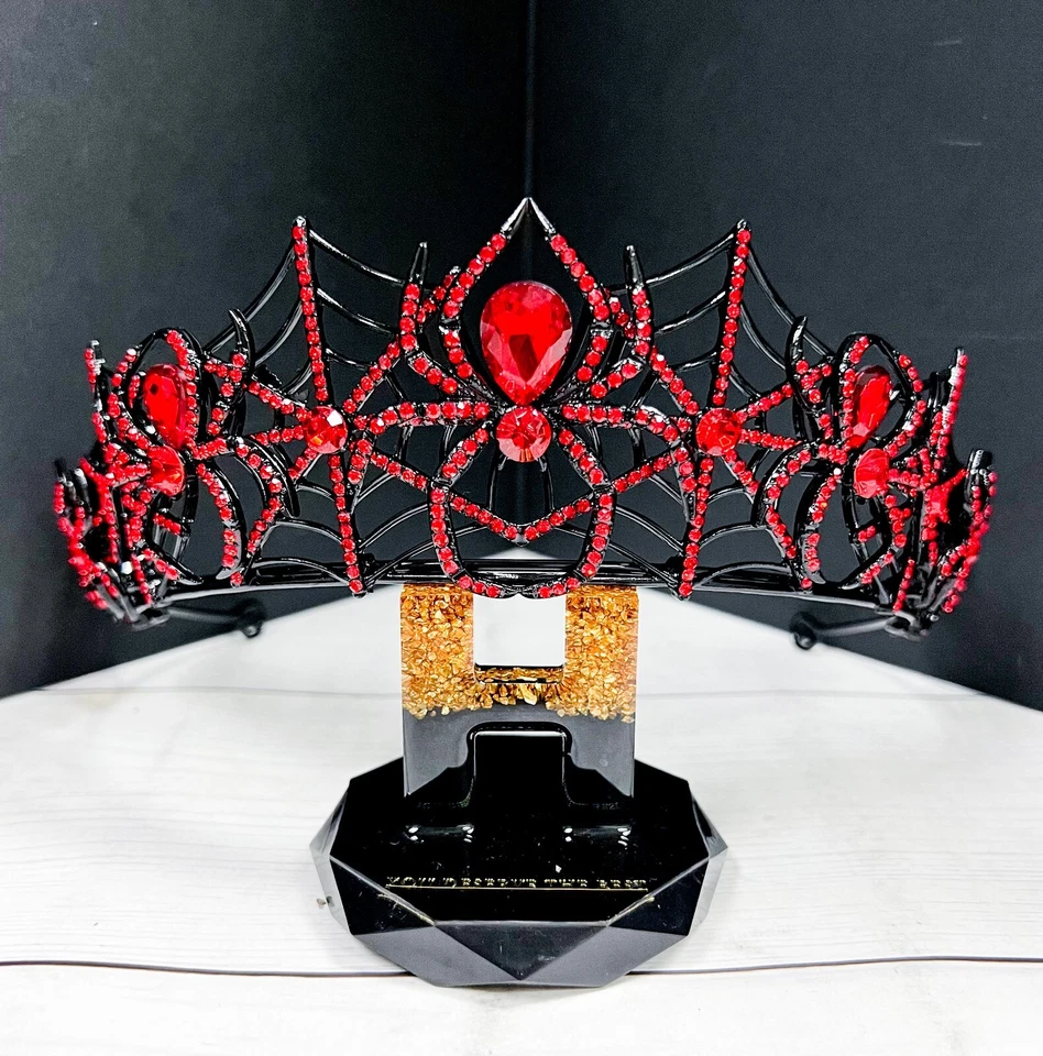 Corona Mujer Araña, Corona Halloween, Cosplay Corona Negra, Corona Cristal Rojo Foto 4 de 4