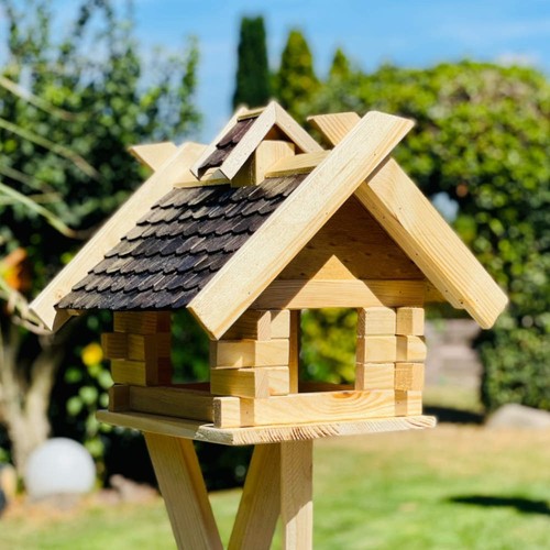 DARLUX Rechteckiges Vogel Futter Haus aus Holz Vogelhaus Natur/Dunkelbraun - Picture 2 of 3