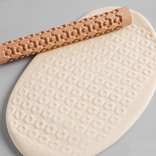 Wooden Roller Flower Pattern Embossed Rolling Pin Cookies Biscuit Baking Tool - Picture 5 of 19