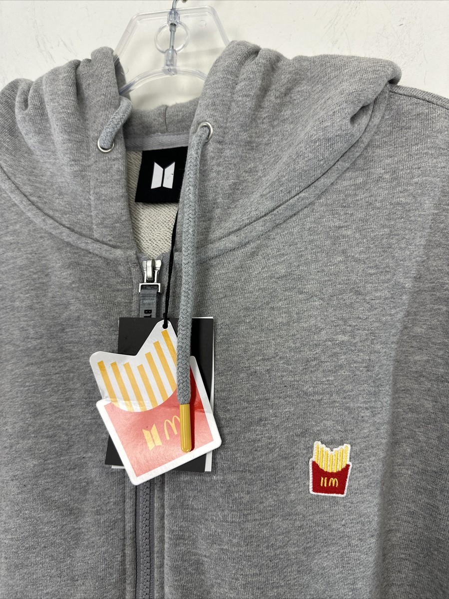 BTS X MCDONALDS LIMITED EDITION AUTHENTIC LOGO ZIP UP HOODIE GREY