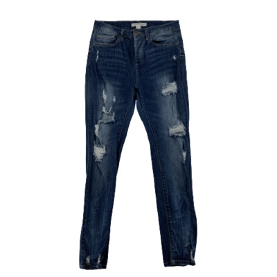 Life in Progress Buttonfly Skinny Womens Mid Rise Distressed Destroyed Jeans 28
