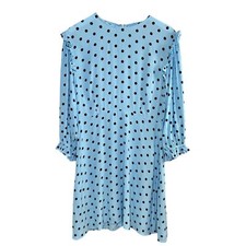 Faithfull the Brand Womens Size 10 Sky Blue Polka-dot Edwina Mini Dress