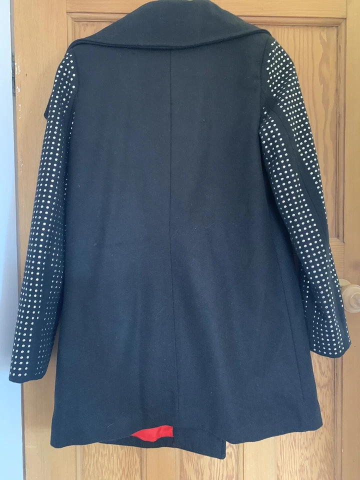 Jou Jou Black Coat. Studded Sleeves. Red Satin Lining. Size S. Button Missing - Image 4 of 4